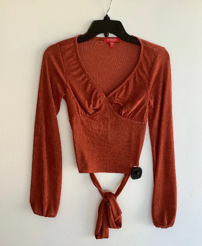 Top Long Sleeve By Guess In Orange, Size: Xs